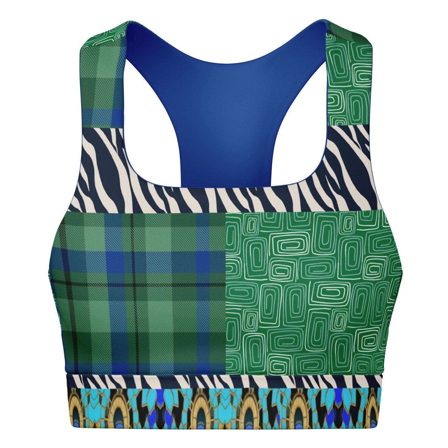 Electric Garden Maze Geometric Plaid Padded Sports Bra