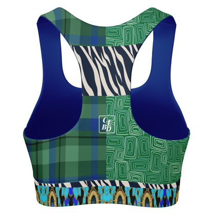 Electric Garden Maze Geometric Plaid Padded Sports Bra