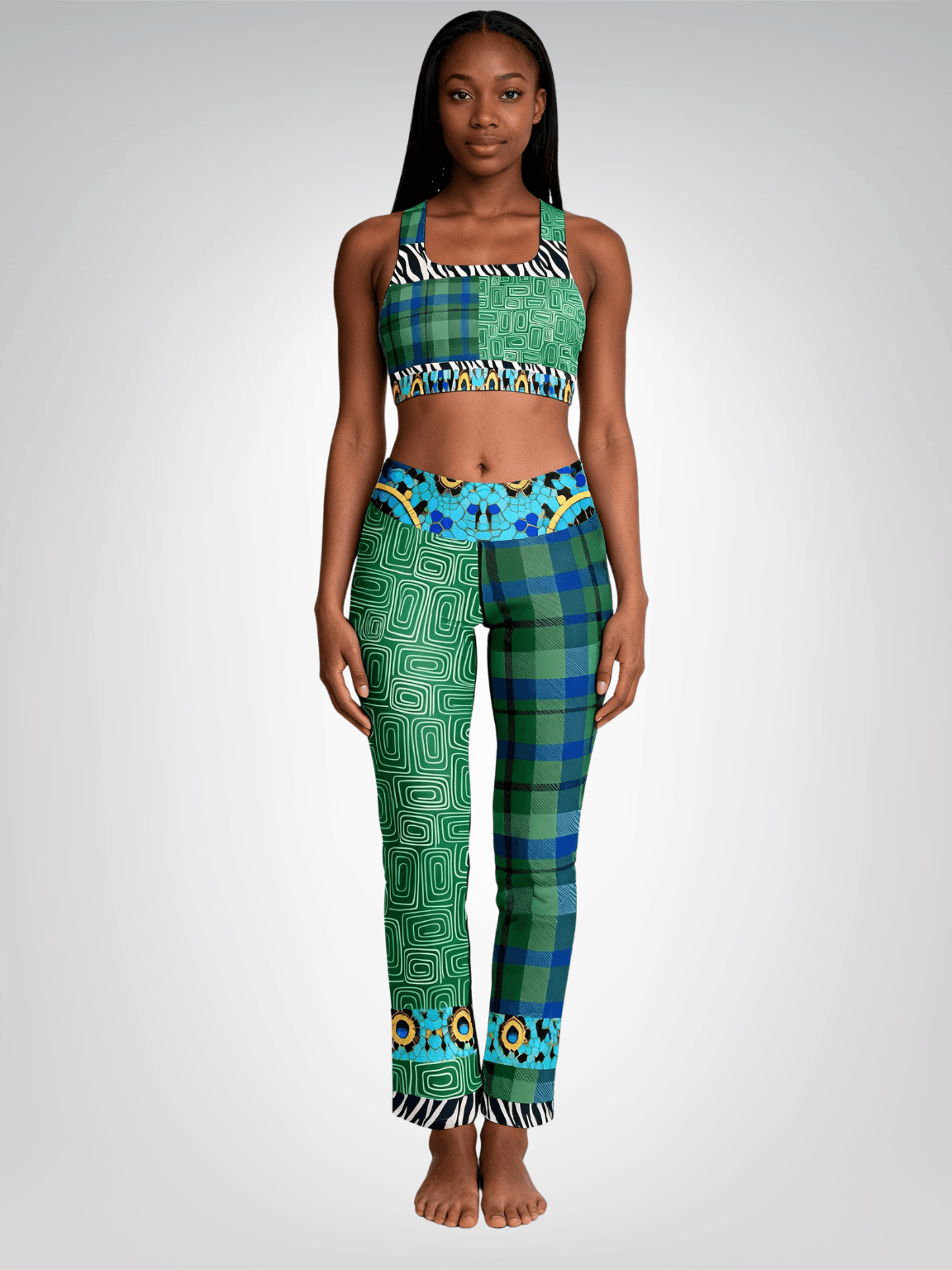 Electric Garden Maze Geometric Plaid Flare Leggings