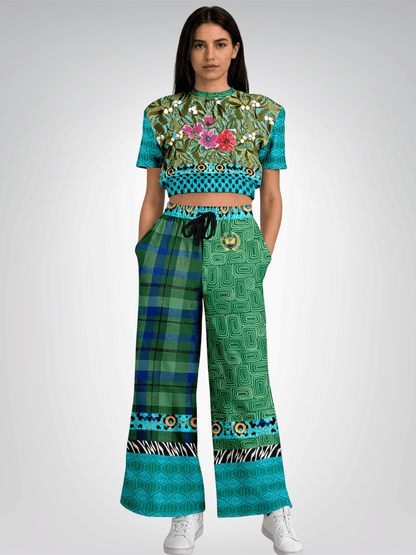 Electric Garden Maze Geometric Floral Eco-Poly Short Sleeve Cropped Pullover