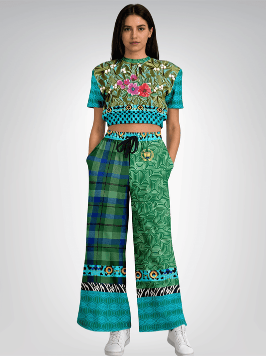 Electric Garden Maze Geometric Floral Eco-Poly Short Sleeve Cropped Pullover