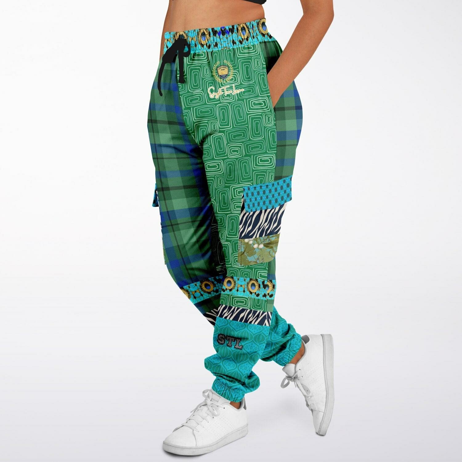 Electric Garden Maze Geometric Plaid Eco-Poly Cargo Joggers
