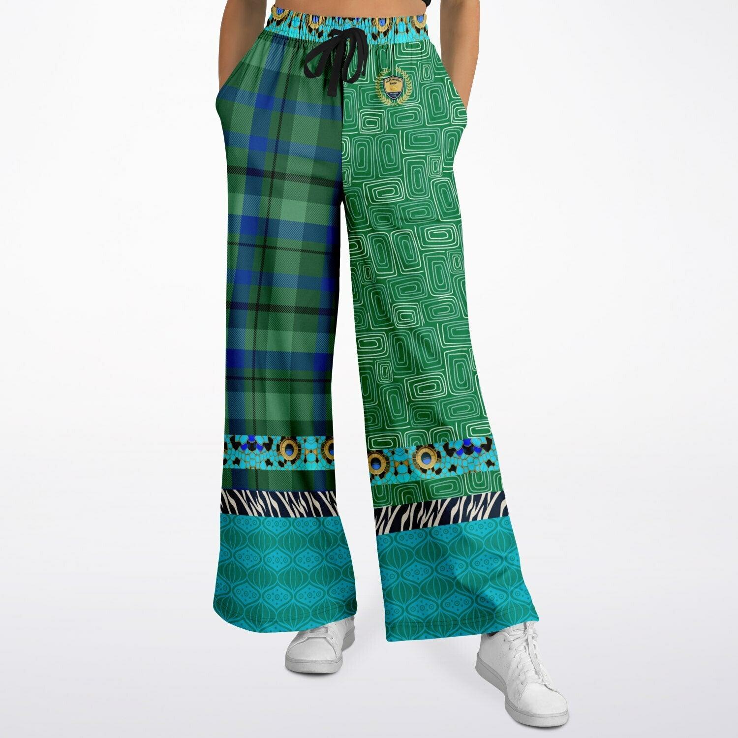 Electric Garden Maze Geometric Plaid Eco-Poly Wide Leg Pants