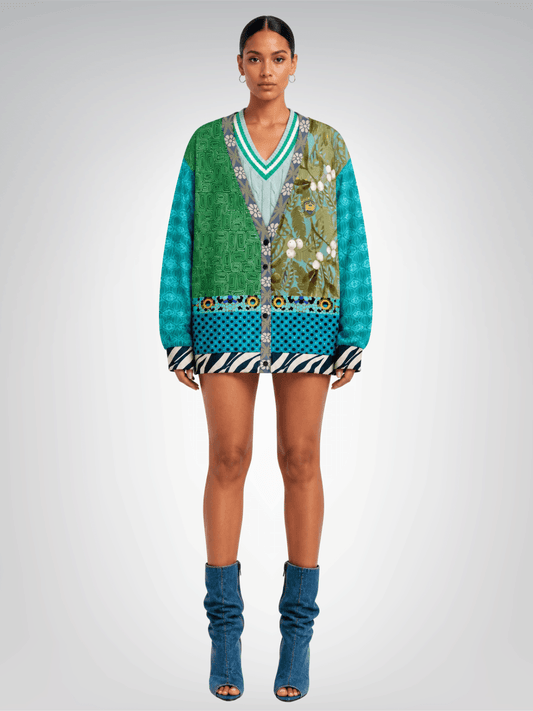 Electric Garden Maze Geometric Print Heavyweight Unisex Cardigan