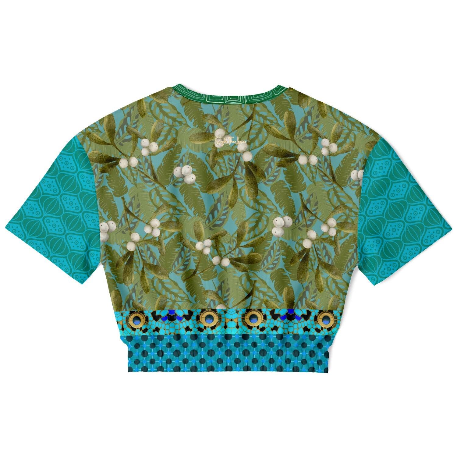 Electric Garden Maze Geometric Floral Eco-Poly Short Sleeve Cropped Pullover