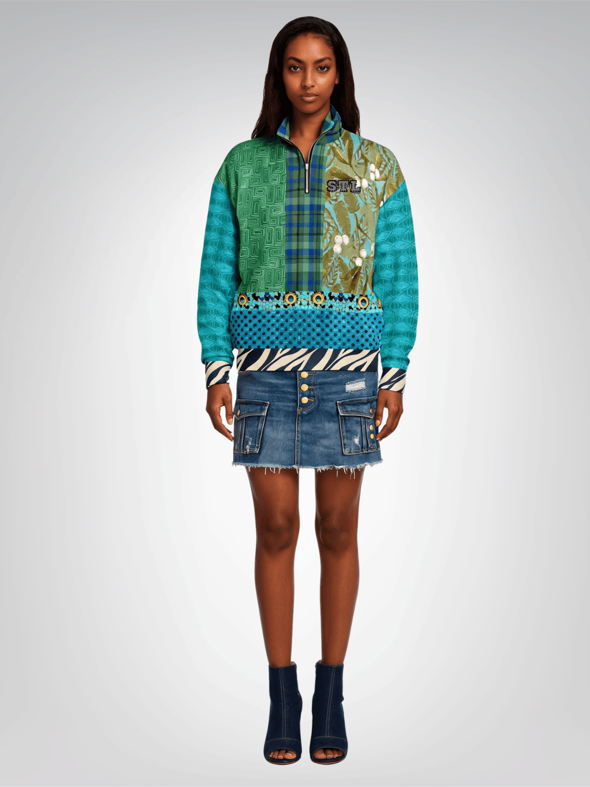 Electric Garden Maze Geometric Print Heavyweight Oversized Quarter Zip Sweatshirt