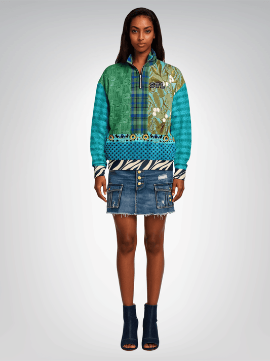 Electric Garden Maze Geometric Print Heavyweight Oversized Quarter Zip Sweatshirt