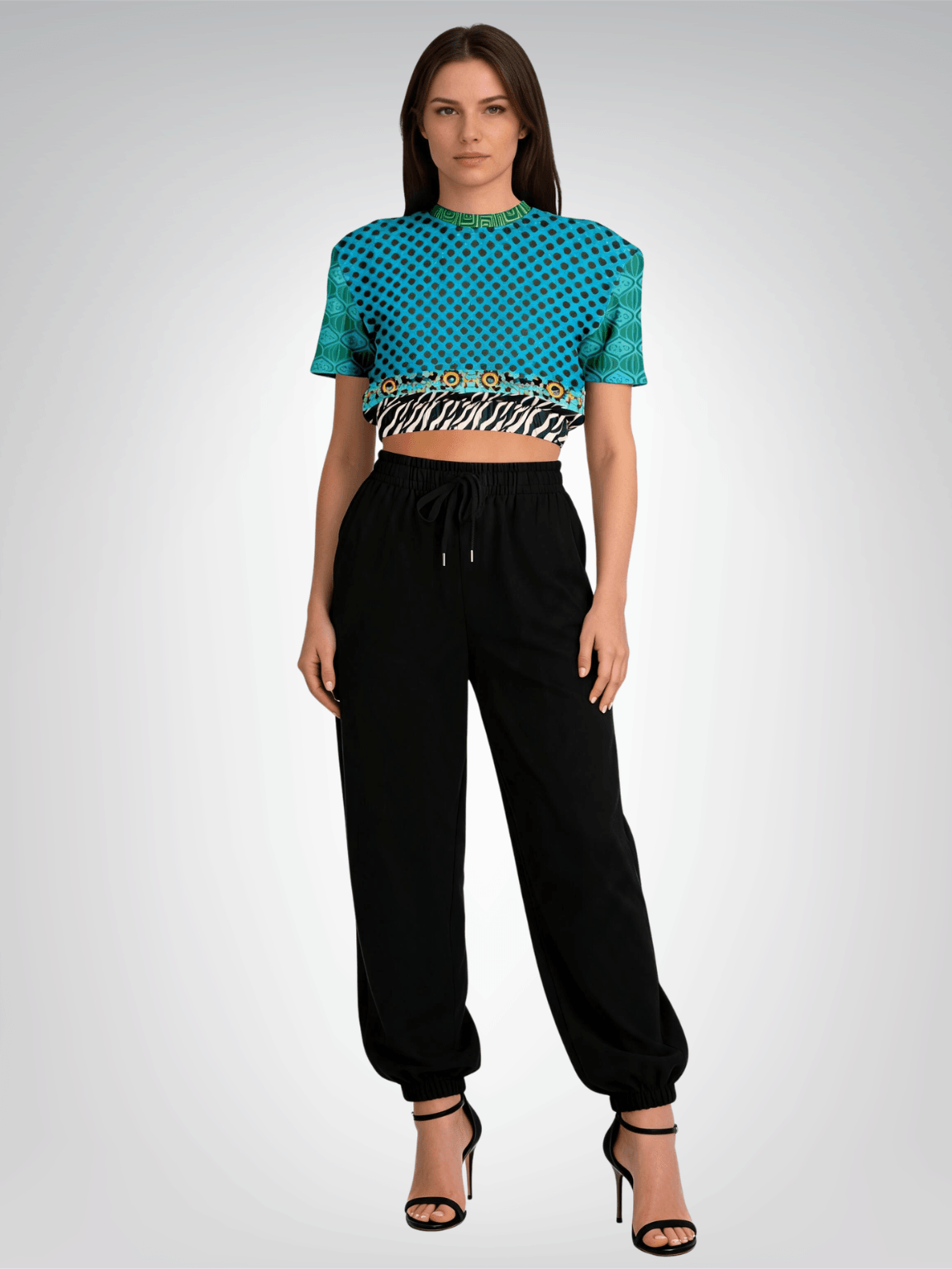 Electric Garden Maze in Wild Circles Eco-Poly Short Sleeve Cropped Pullover