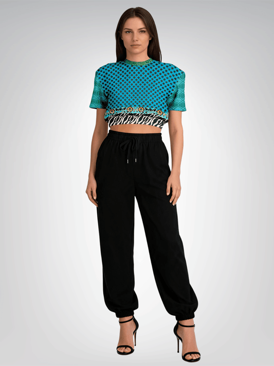 Electric Garden Maze in Wild Circles Eco-Poly Short Sleeve Cropped Pullover