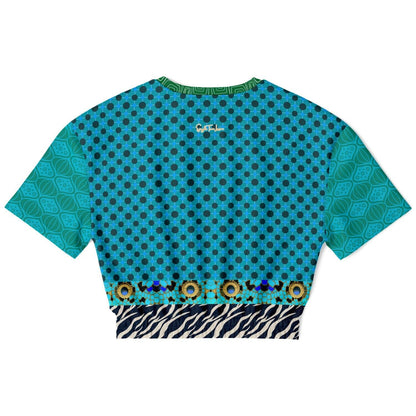 Electric Garden Maze in Wild Circles Eco-Poly Short Sleeve Cropped Pullover