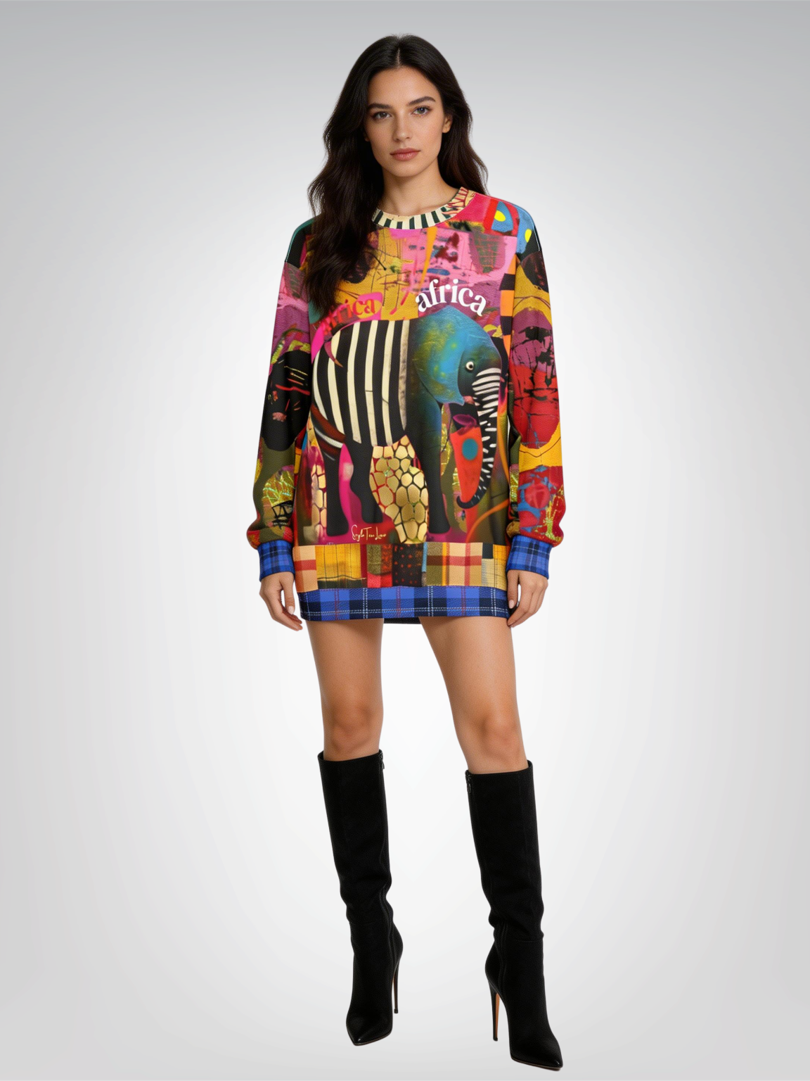 Elephant in Abstract Zebra Patchwork - Straight Outta Africa Collection - Unisex Sweatshirt (Gold Label)