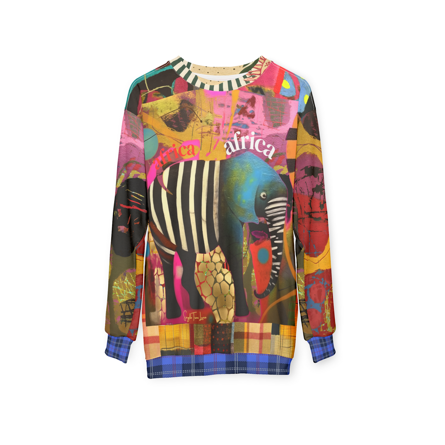 Elephant in Abstract Zebra Patchwork - Straight Outta Africa Collection - Unisex Sweatshirt (Gold Label)