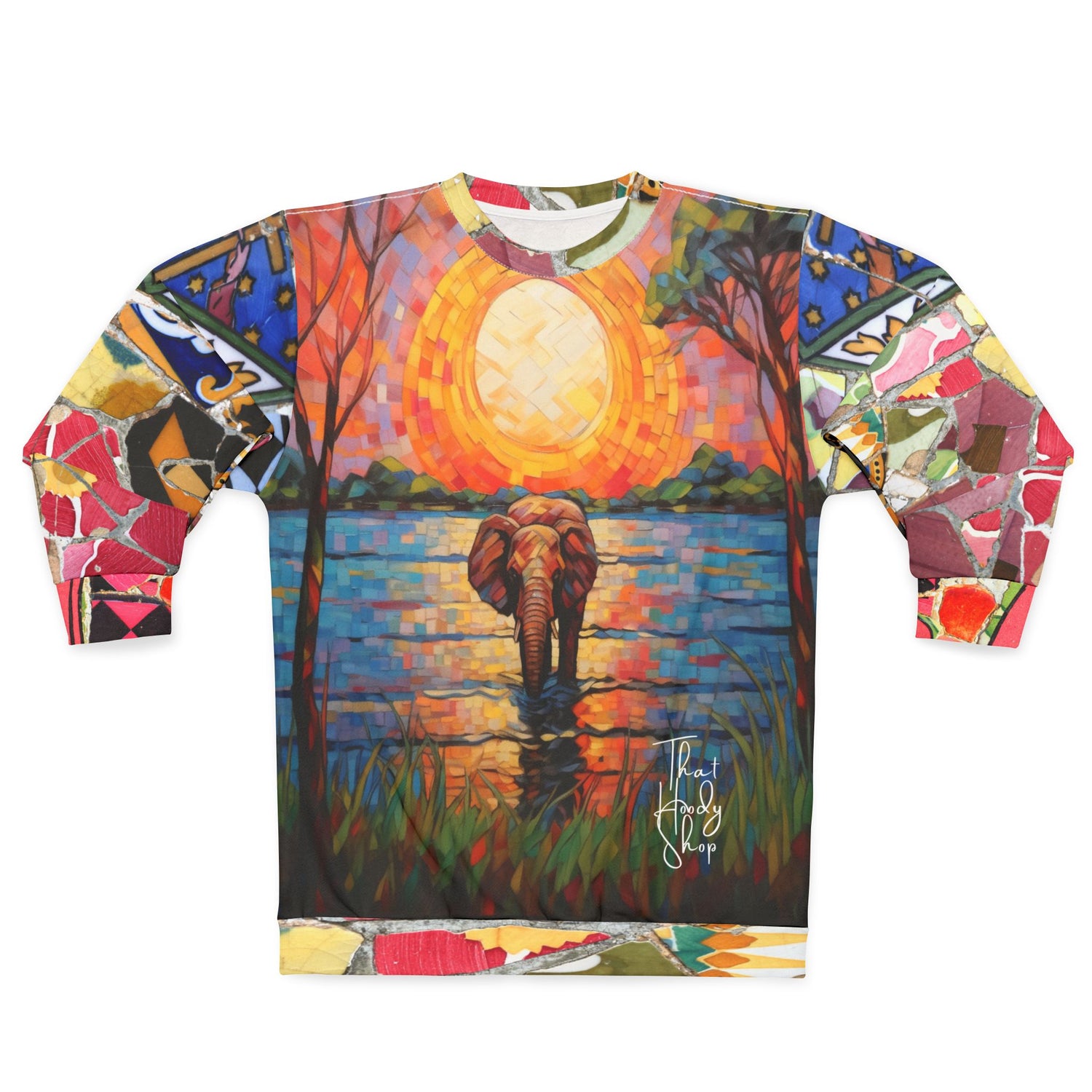Elephant in African Savannah Mosaic Unisex Sweatshirt (Gold Label)