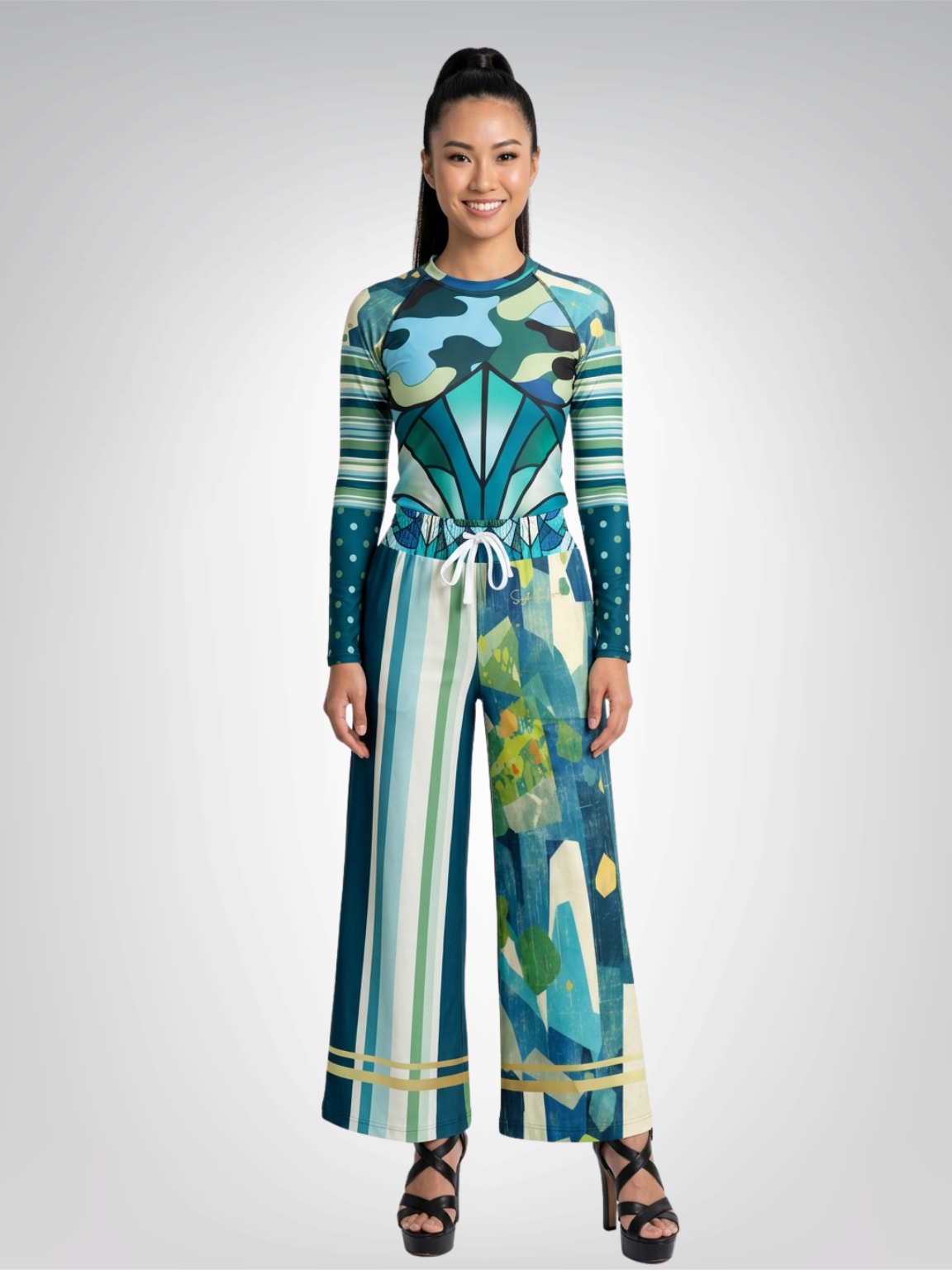 Emerald Forest Deco Fan Patchwork Rash Guard