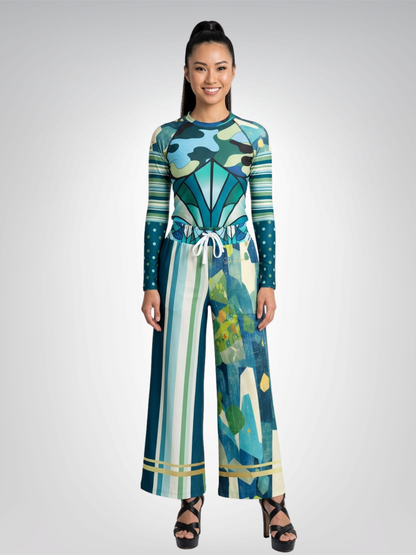 Emerald Forest Deco Fan Patchwork Rash Guard