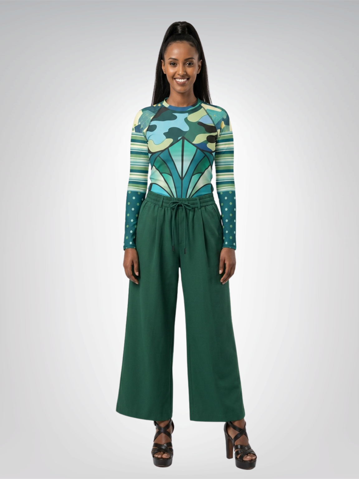 Emerald Forest Deco Fan Patchwork Rash Guard