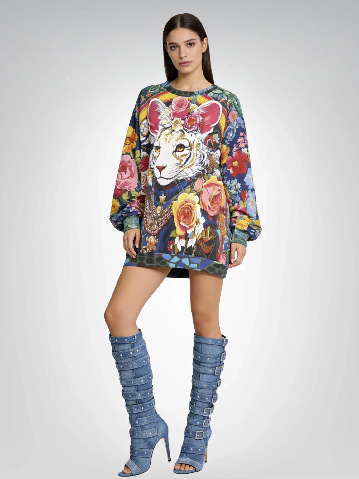 Emperor Cat in Rose Floral Unisex Sweatshirt (Gold Label)