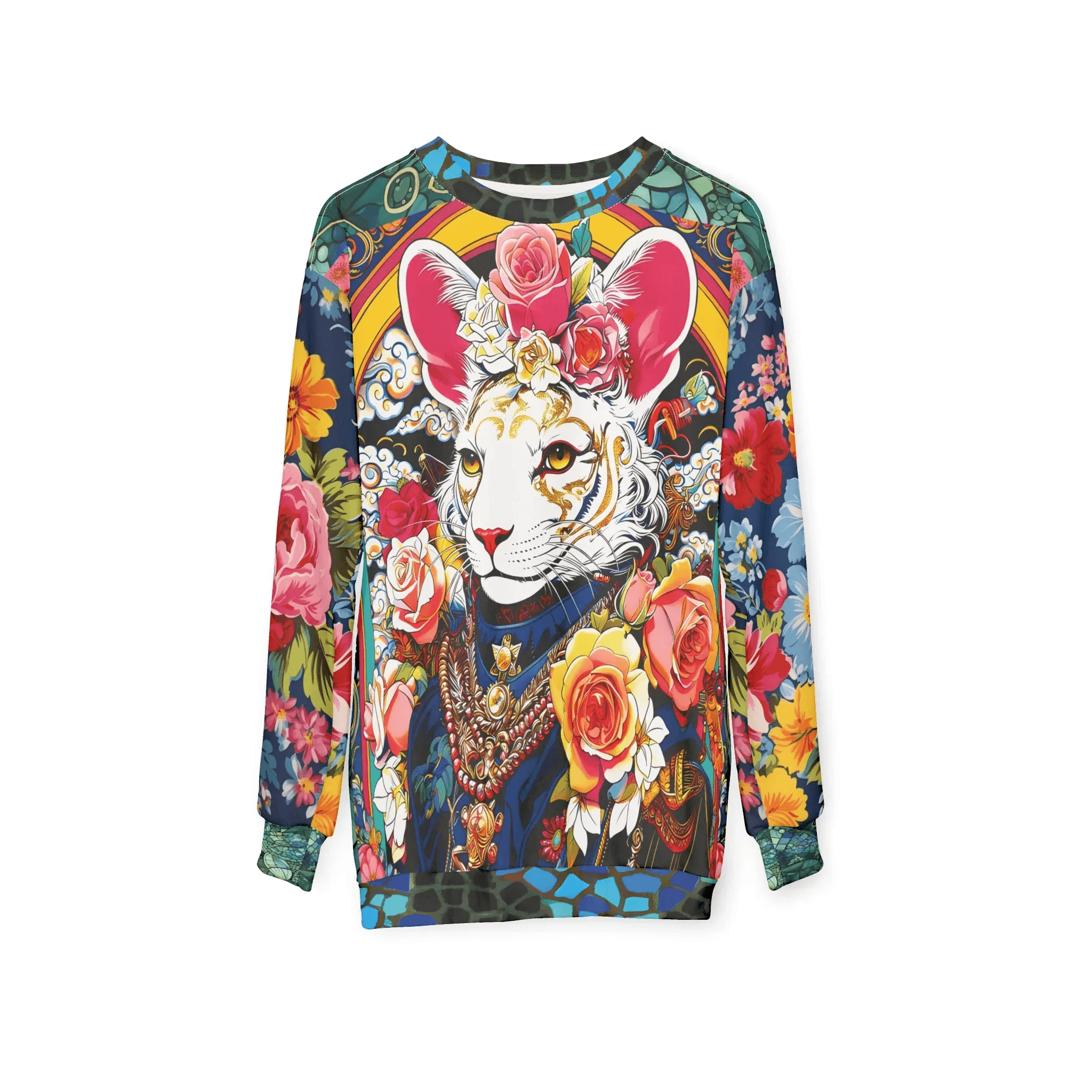 Emperor Cat in Rose Floral Unisex Sweatshirt (Gold Label)