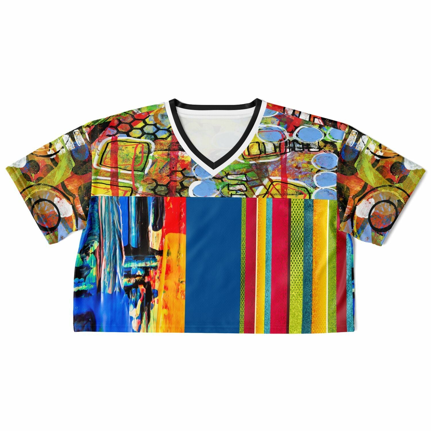 Esplanade Abstract Striped Eco-Poly V-Neck Crop Jersey