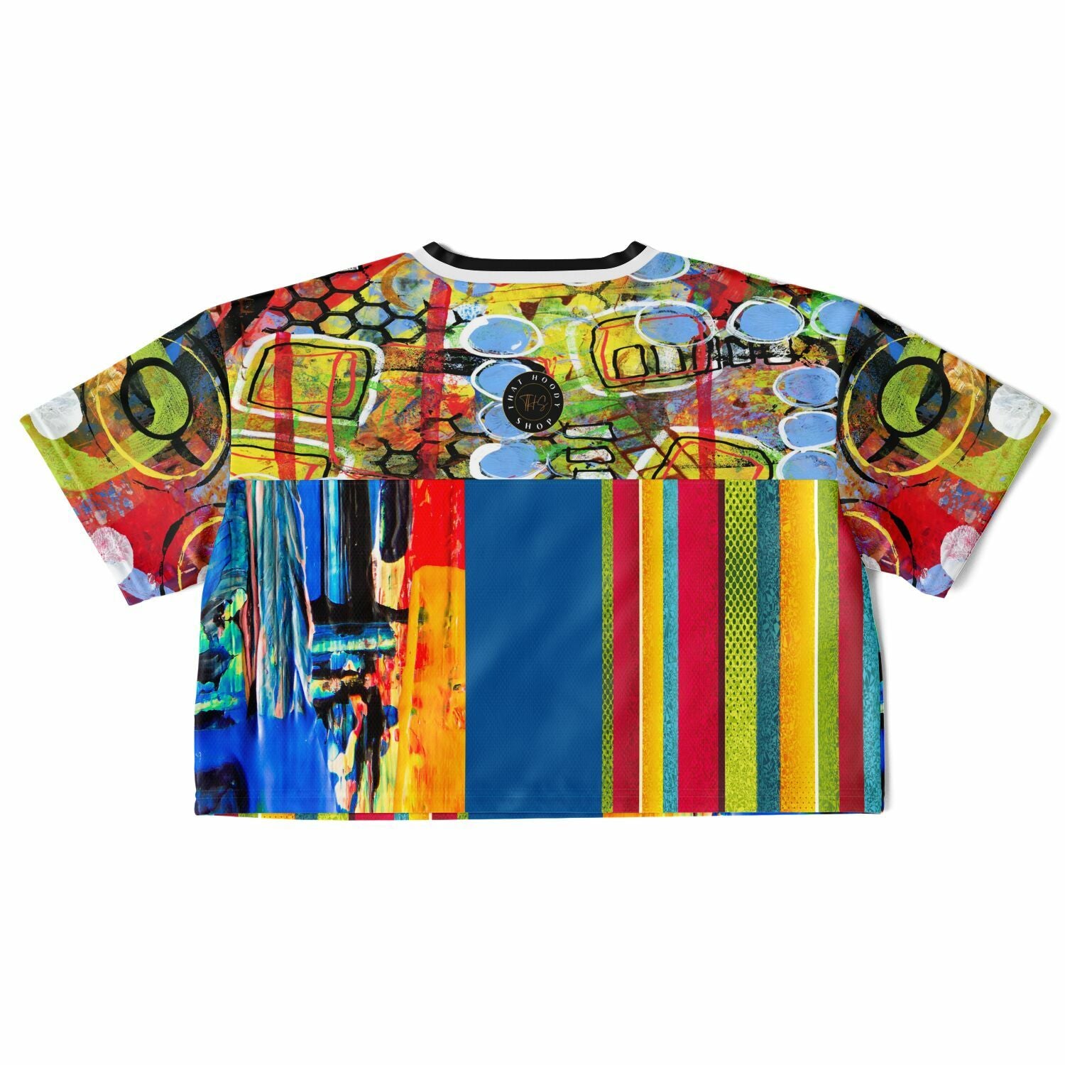 Esplanade Abstract Striped Eco-Poly V-Neck Crop Jersey