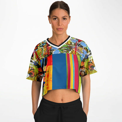 Esplanade Abstract Striped Eco-Poly V-Neck Crop Jersey
