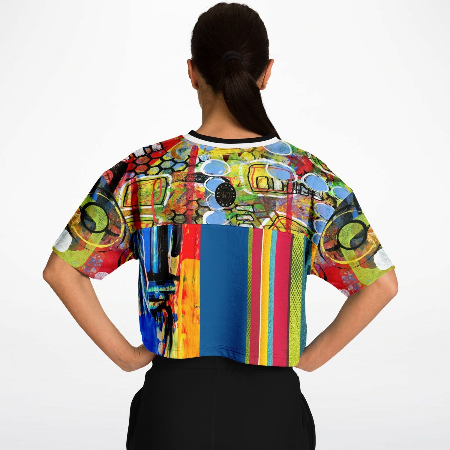 Esplanade Abstract Striped Eco-Poly V-Neck Crop Jersey