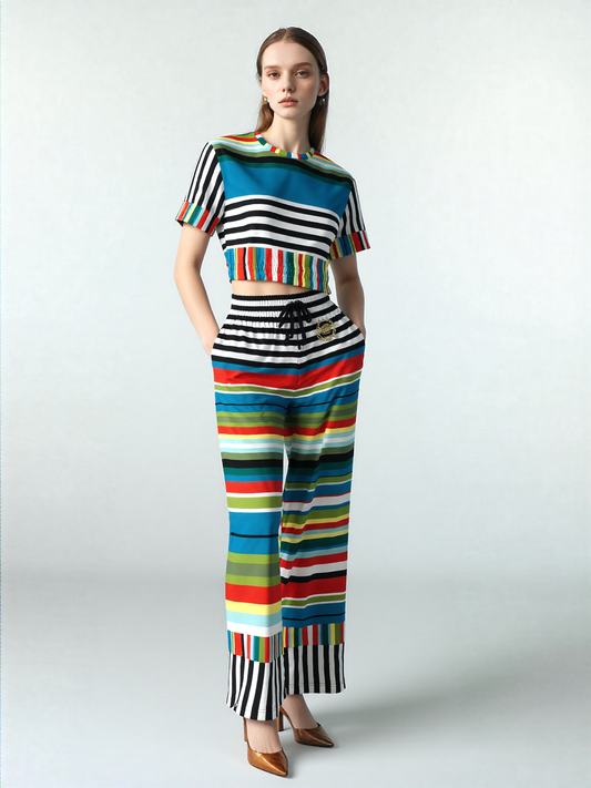 Everglades Rainbow Jailhouse Stripe Eco-Poly Wide Leg Pants