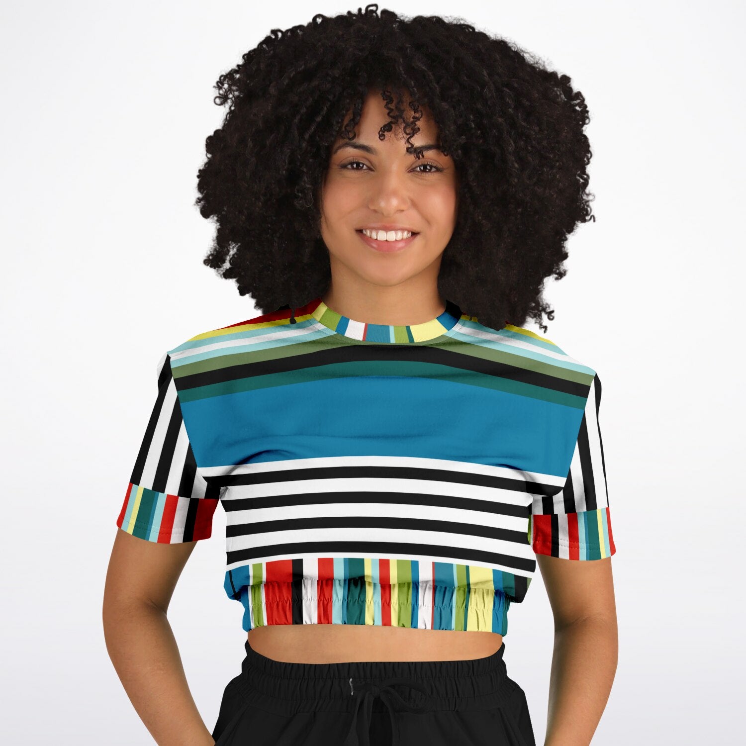 Everglades Jailhouse Stripe Eco-Poly Short Sleeve Cropped Pullover