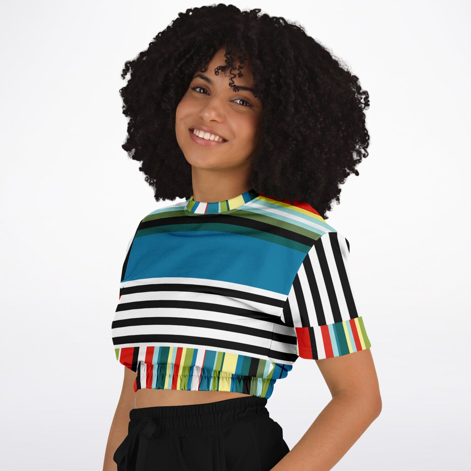 Everglades Jailhouse Stripe Eco-Poly Short Sleeve Cropped Pullover