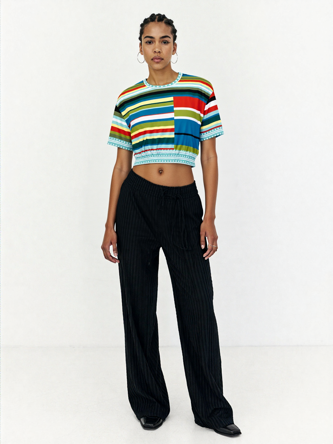 Everglades Rainbow Stripe Eco-Poly Short Sleeve Cropped Pullover