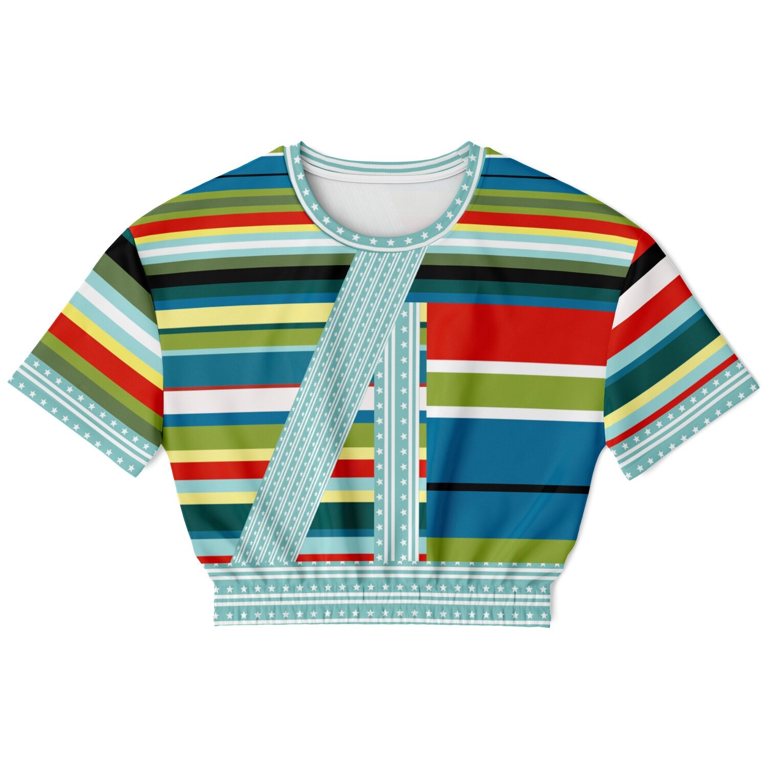Everglades Rainbow Stripe Redirected Eco-Poly Short Sleeve Cropped Pullover