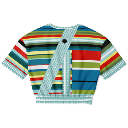 Everglades Rainbow Stripe Redirected Eco-Poly Short Sleeve Cropped Pullover