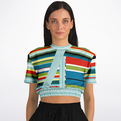 Everglades Rainbow Stripe Redirected Eco-Poly Short Sleeve Cropped Pullover