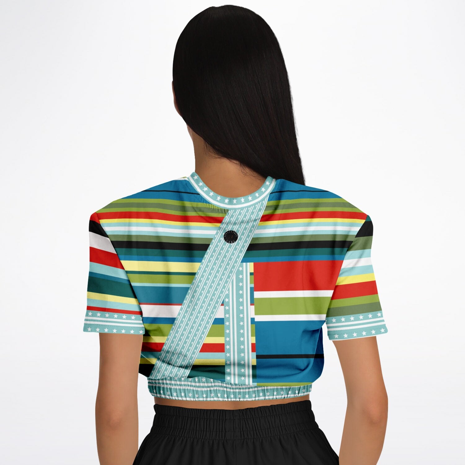 Everglades Rainbow Stripe Redirected Eco-Poly Short Sleeve Cropped Pullover