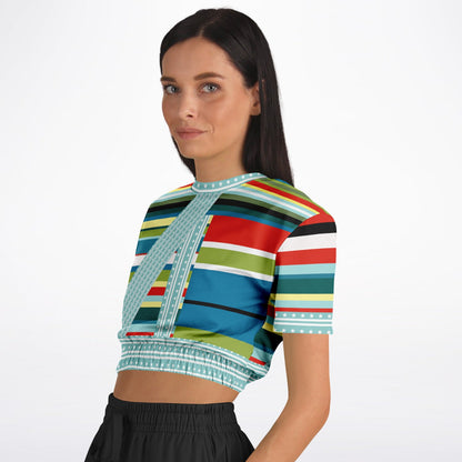 Everglades Rainbow Stripe Redirected Eco-Poly Short Sleeve Cropped Pullover