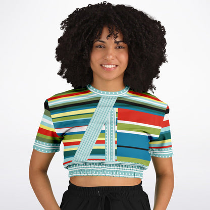Everglades Rainbow Stripe Redirected Eco-Poly Short Sleeve Cropped Pullover