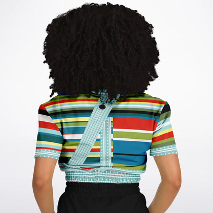 Everglades Rainbow Stripe Redirected Eco-Poly Short Sleeve Cropped Pullover