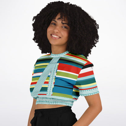 Everglades Rainbow Stripe Redirected Eco-Poly Short Sleeve Cropped Pullover