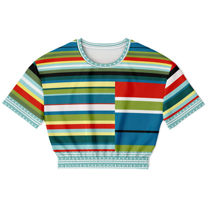 Everglades Rainbow Stripe Eco-Poly Short Sleeve Cropped Pullover