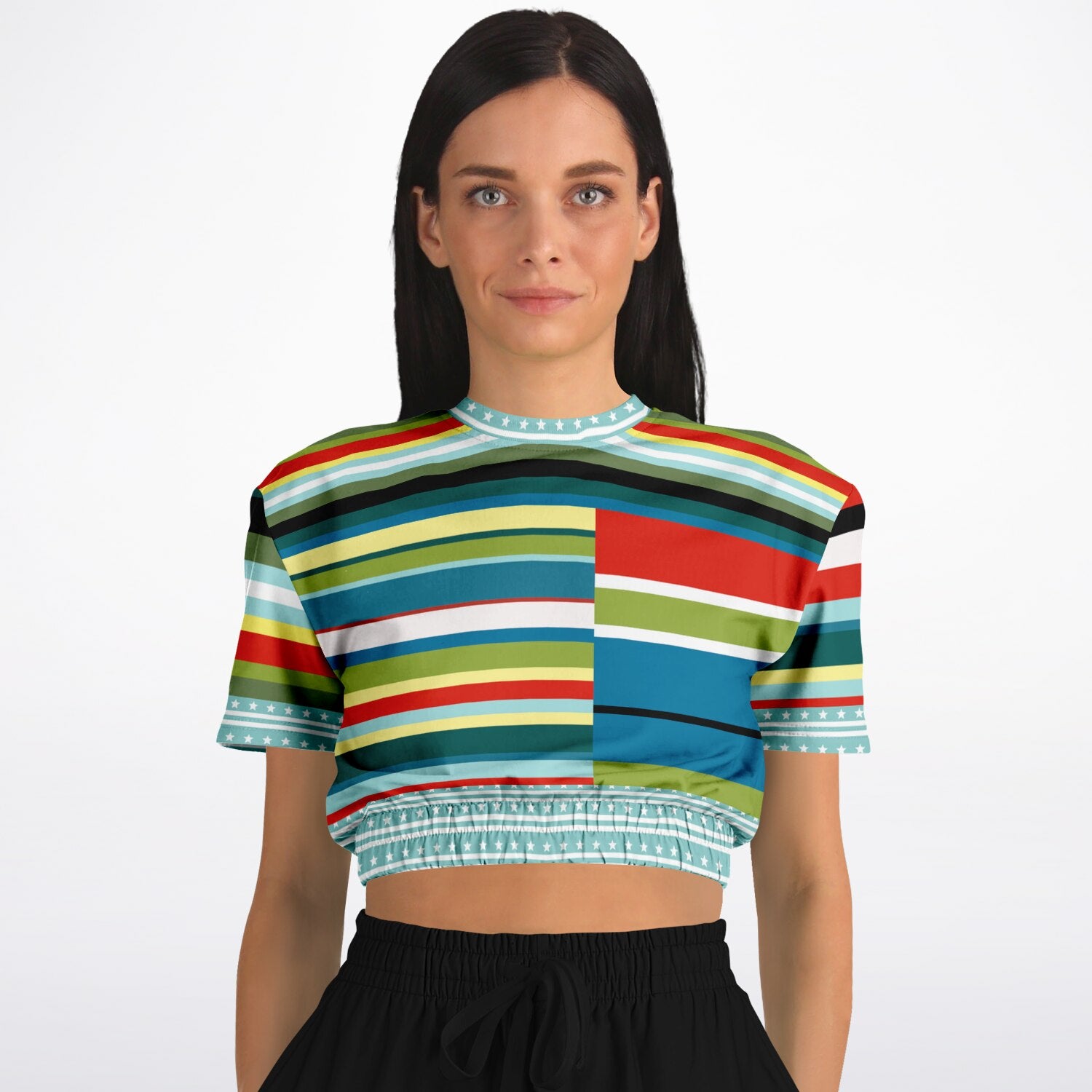 Everglades Rainbow Stripe Eco-Poly Short Sleeve Cropped Pullover