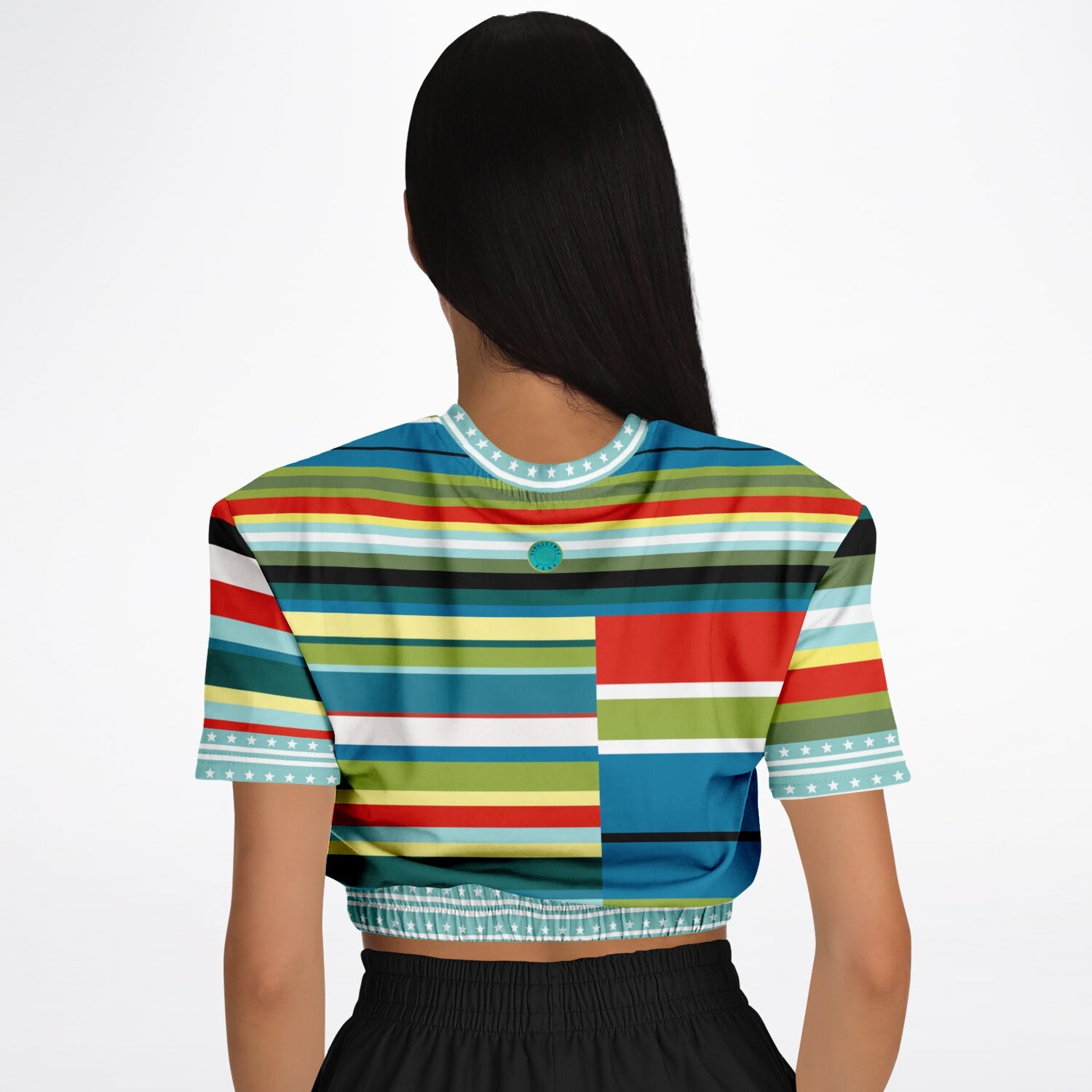 Everglades Rainbow Stripe Eco-Poly Short Sleeve Cropped Pullover