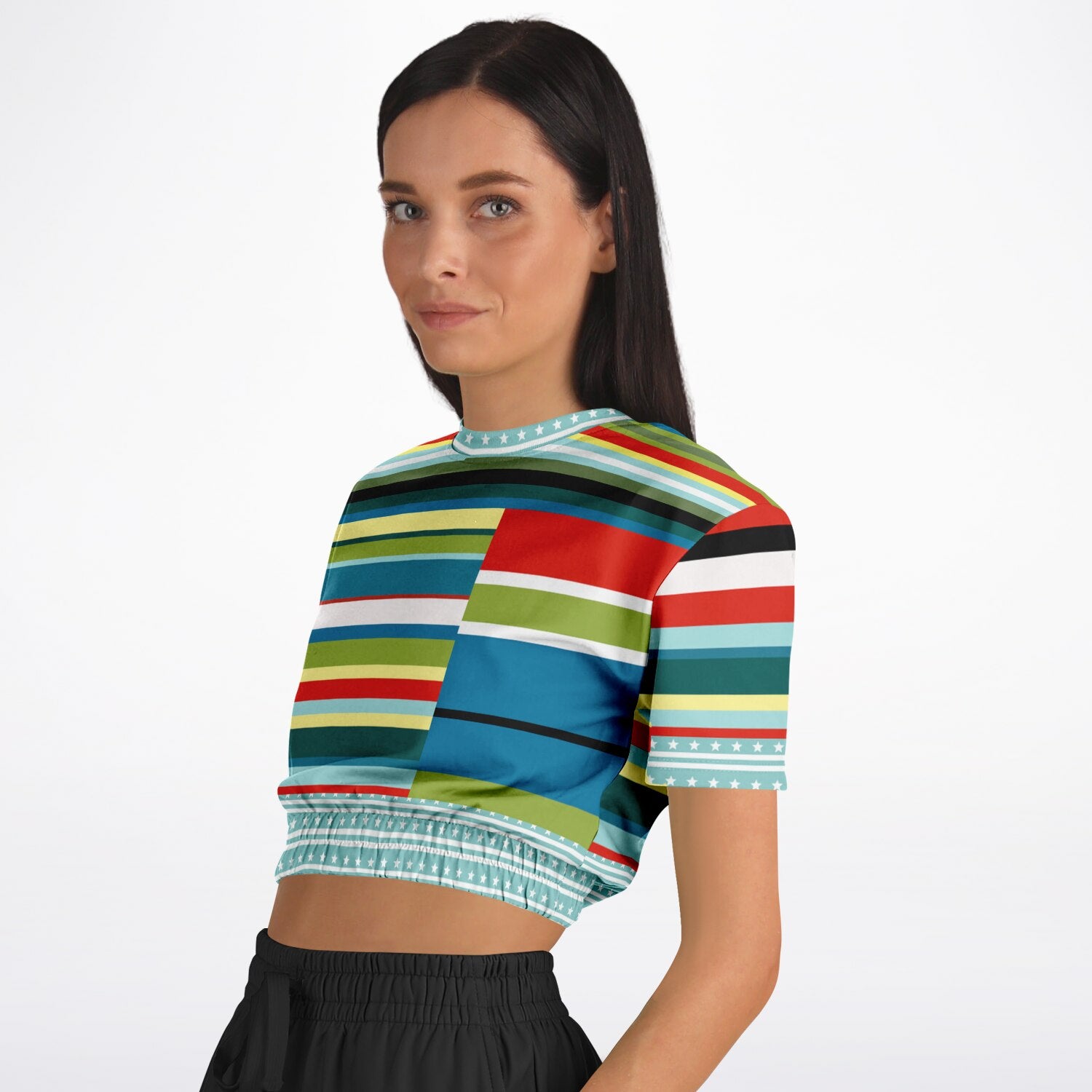 Everglades Rainbow Stripe Eco-Poly Short Sleeve Cropped Pullover