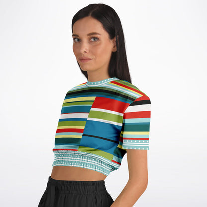 Everglades Rainbow Stripe Eco-Poly Short Sleeve Cropped Pullover