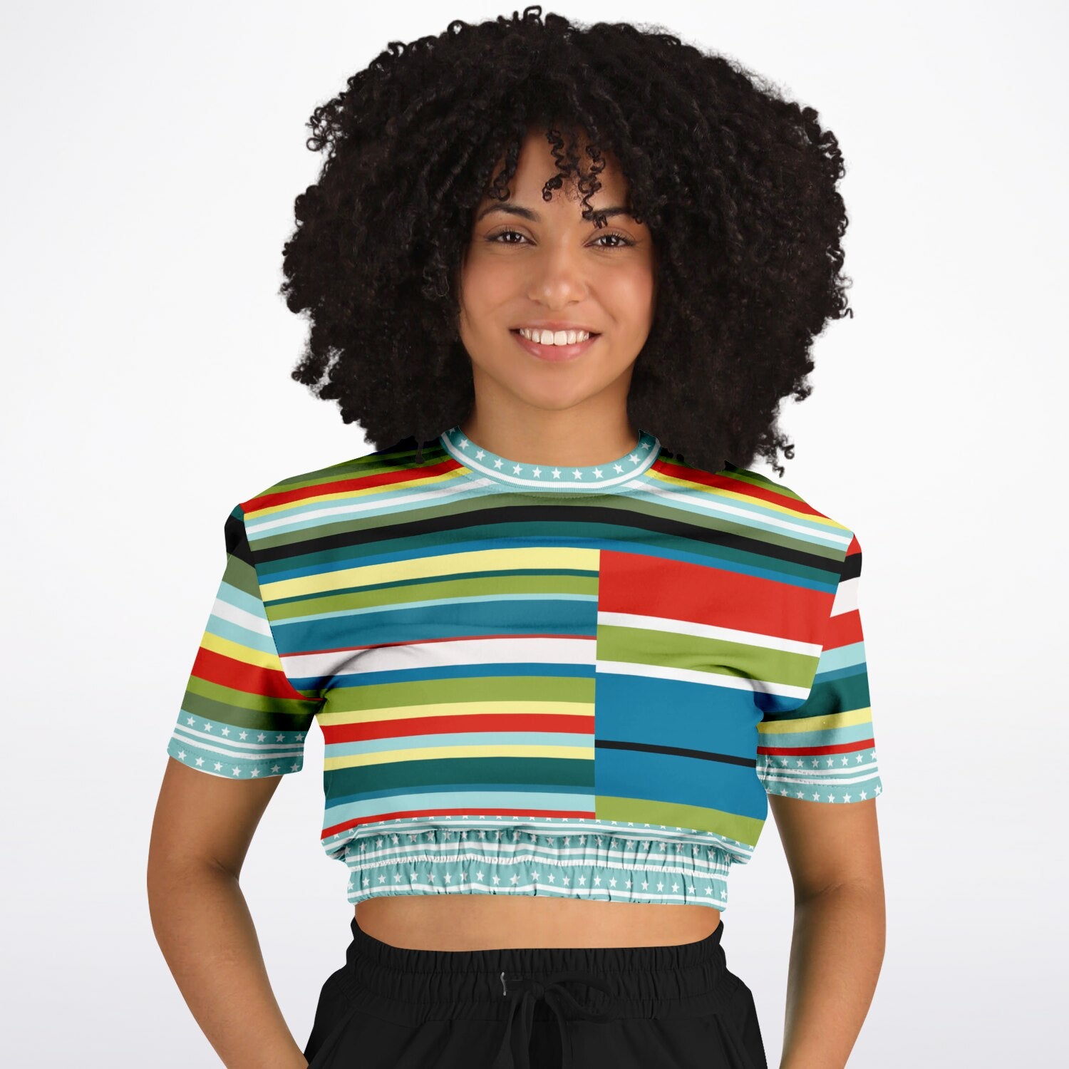 Everglades Rainbow Stripe Eco-Poly Short Sleeve Cropped Pullover