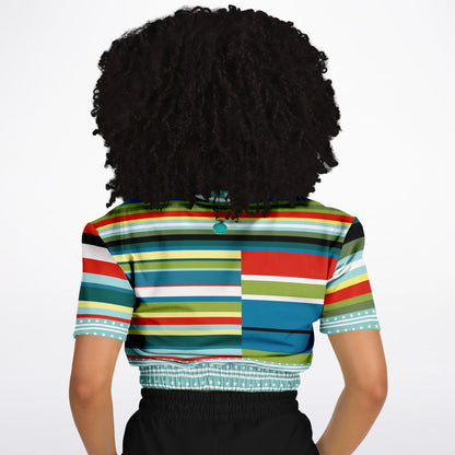 Everglades Rainbow Stripe Eco-Poly Short Sleeve Cropped Pullover