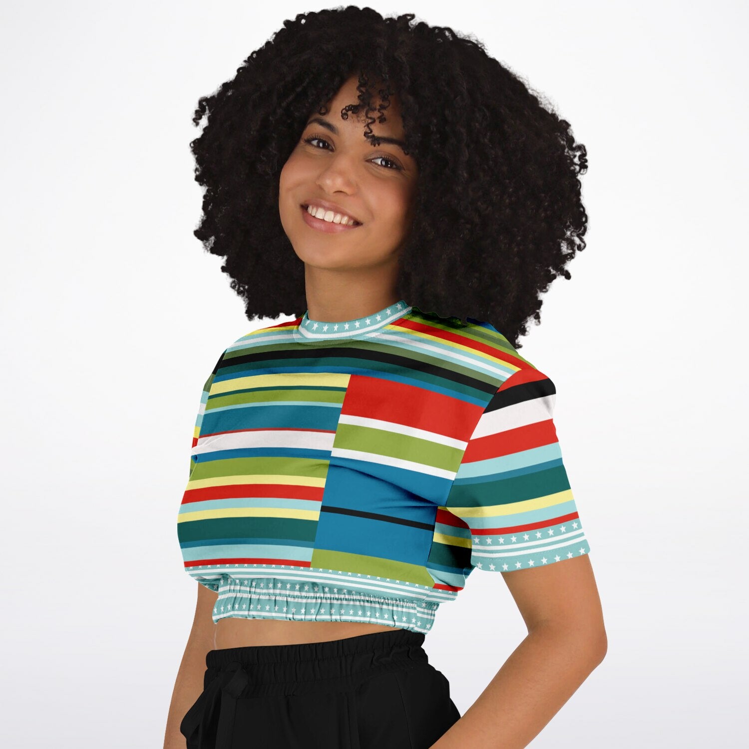 Everglades Rainbow Stripe Eco-Poly Short Sleeve Cropped Pullover