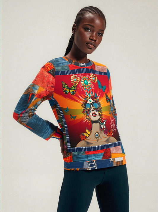 Everything Looks Perfect Denim Patchwork Print Unisex Sweatshirt (Gold Label)