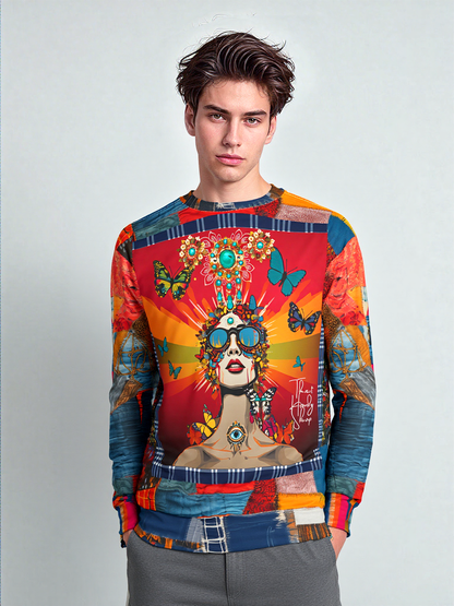 Everything Looks Perfect Denim Patchwork Print Unisex Sweatshirt (Gold Label)