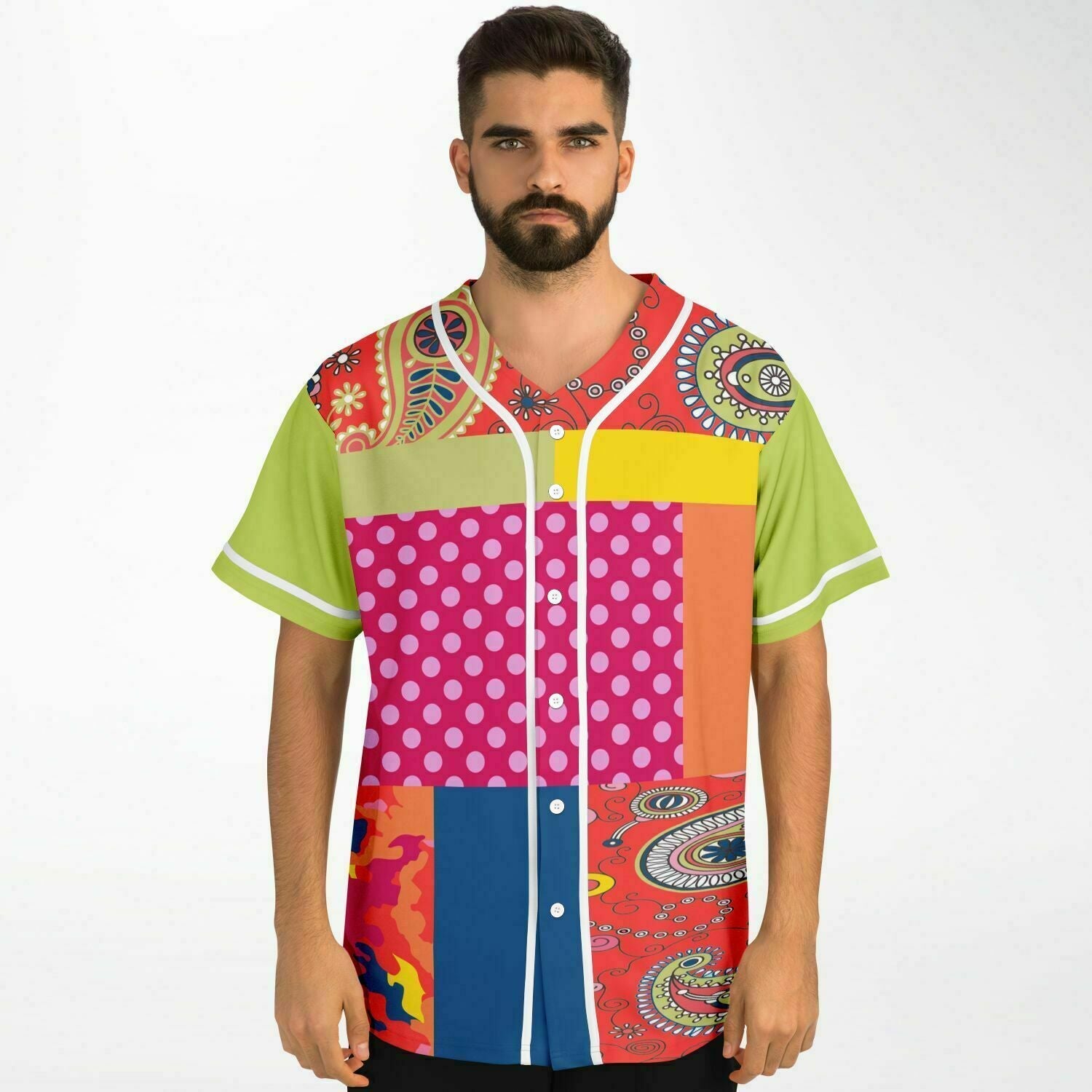 Chili Pepper Patchwork Eco-Poly Unisex Button Front Jersey