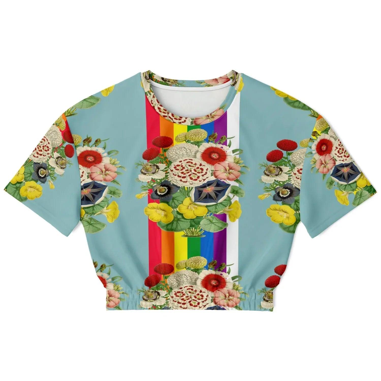 Life in Technicolor Rainbow Stripe Eco-Poly Short Sleeve Cropped Pullover